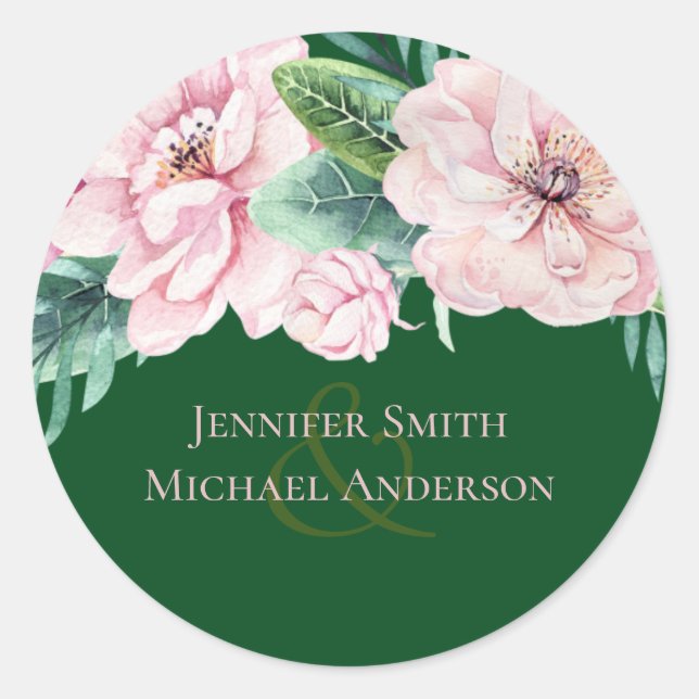 Sticker Rond Plutôt rose Floral Vert Feuille Budget Mariage (Devant)