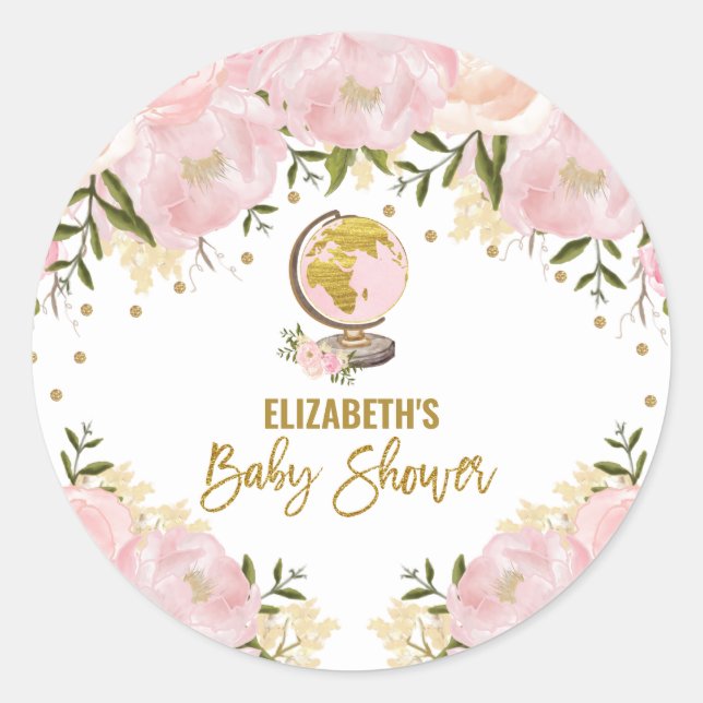 Sticker Rond Plutôt Rose Or Floral Baby shower de Voyage Faveur (Devant)