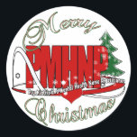 Sticker Rond PMHNP CHRISTMAS Infirmière psychiatrique en santé<br><div class="desc">PMHNP CHRISTMAS Psychiatrique Soins de santé mentale BIG RED BOLD MERRY CHRISTMAS Cadeaux amusants pour les professionnels de soins infirmiers spécialisés</div>