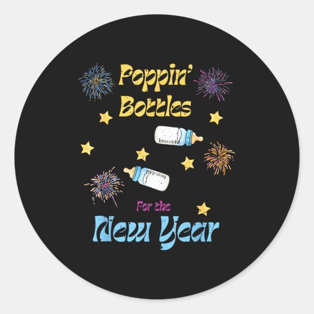 Sticker Rond Pn Bottles For The New Year Funny  (Devant)