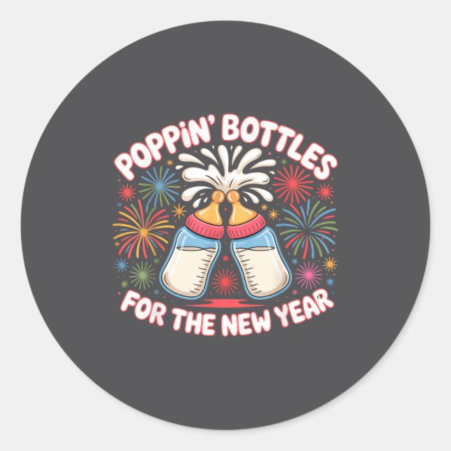 Sticker Rond Pn Bottles For The New Year Funny Baby Milk Toast  (Devant)
