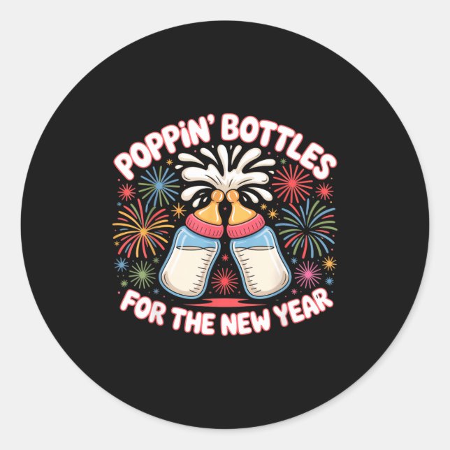 Sticker Rond Pn Bottles For The New Year Funny Baby Milk Toast  (Devant)