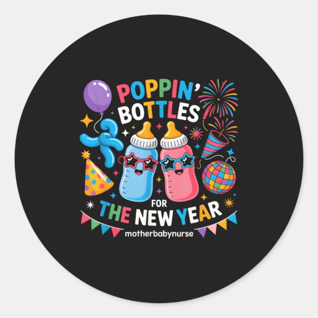 Sticker Rond Pn Bottles For The New Year Mother Baby Nurse  (Devant)
