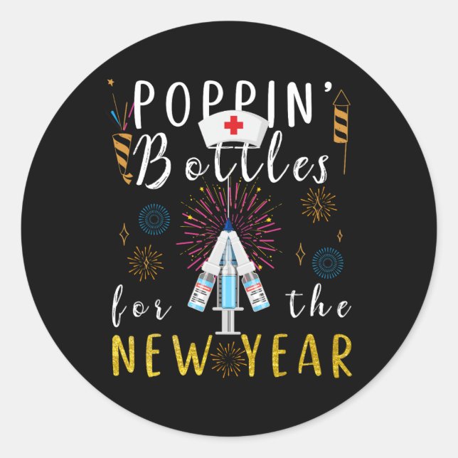 Sticker Rond Pn Bottles For The New Year Nurse  (Devant)