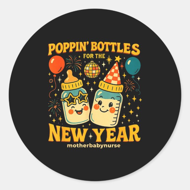 Sticker Rond Pn Bottles New Year Mother Baby Nicu Nurse Celebra (Devant)
