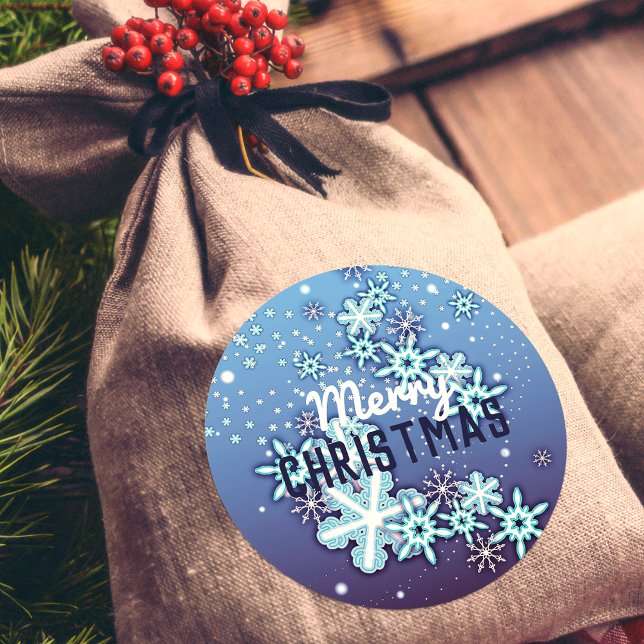 Sticker Rond Pneus Ornés De Cristal Blanc D'Hiver Sur Bleu (Créateur téléchargé)