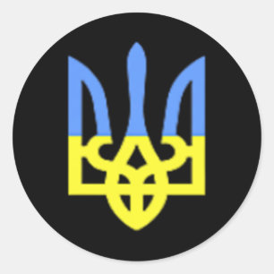 Sticker Rond Poche Drapeau Ukrainien Bleu Et Jaune Herbe D'Ukra