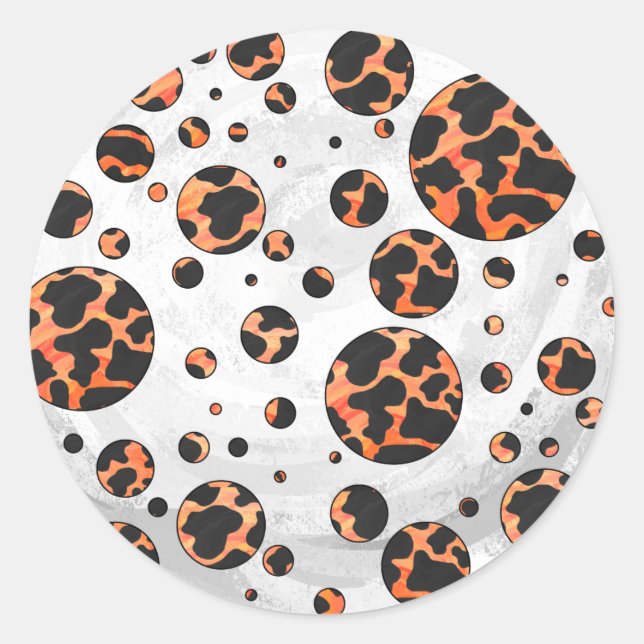 Sticker Rond Poche noire et orange Polka Imprimer (Devant)