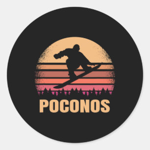 Sticker Rond Poconos Pennsylvania Snowboard Vintage extérieur