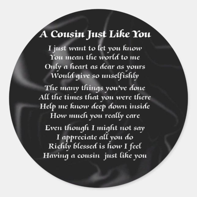 Sticker Rond Poème Cousin - Soie Noire (Devant)