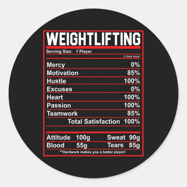 Sticker Rond Poids amusant Nutrition Facts Bodybuilding (Devant)