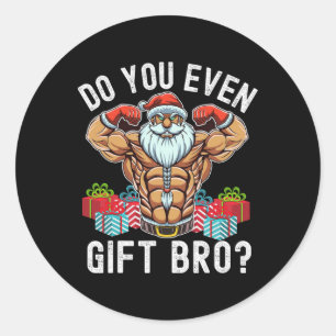 Sticker Rond Poids Bodybuilding Noël Père Noël Noël