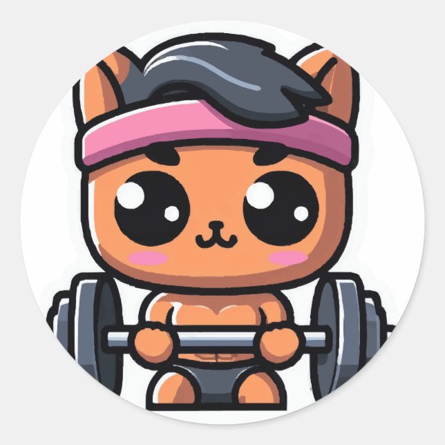 Sticker Rond Poids de levage de chats mignons (Devant)