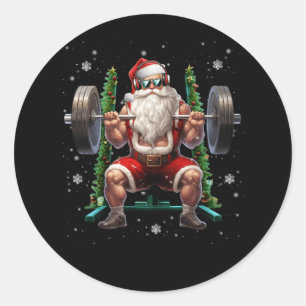 Sticker Rond Poids de Noël Père Noël Deadlift Xmas Poids