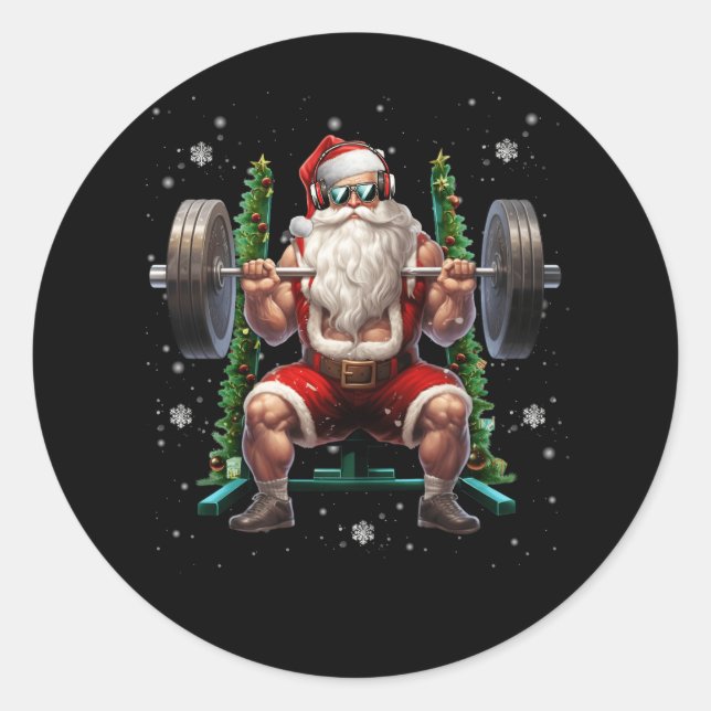 Sticker Rond Poids de Noël Père Noël Deadlift Xmas Poids (Devant)