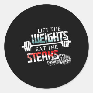 Sticker Rond Poids Lift Manger Steaks - Drôle Entraînement Gym