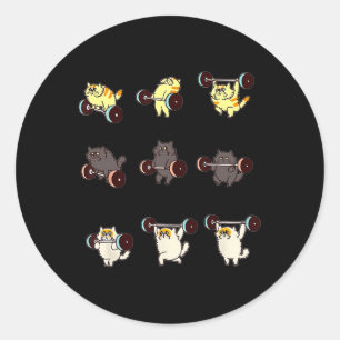 Sticker Rond Poids Lifting Chat Funny Gym Cadeau Tee