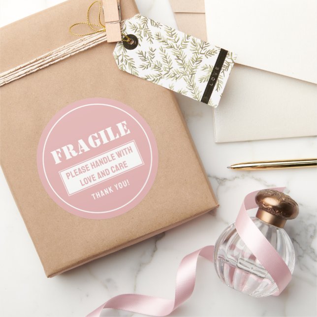 Sticker Rond Poignée fragile avec soin Mailing et emballage (Cadeaux)