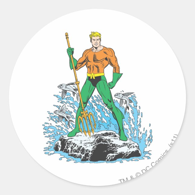 Sticker Rond Poignées Aquaman avec Pitchfork (Devant)
