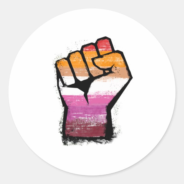 Sticker Rond Poing de protestation lesbienne (Devant)