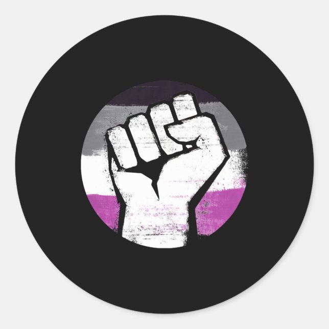 Sticker Rond Poing levé de fierté asexuelle, impression circula (Devant)