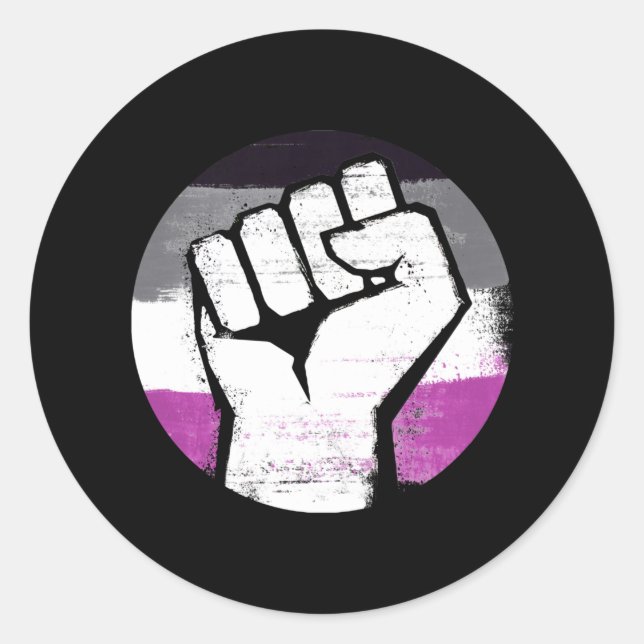 Sticker Rond Poing levé de fierté asexuelle, impression circula (Devant)