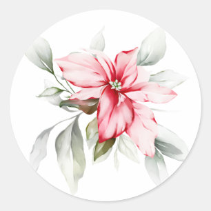 Sticker Rond Poinsettia aquarelle branches vacances hiver