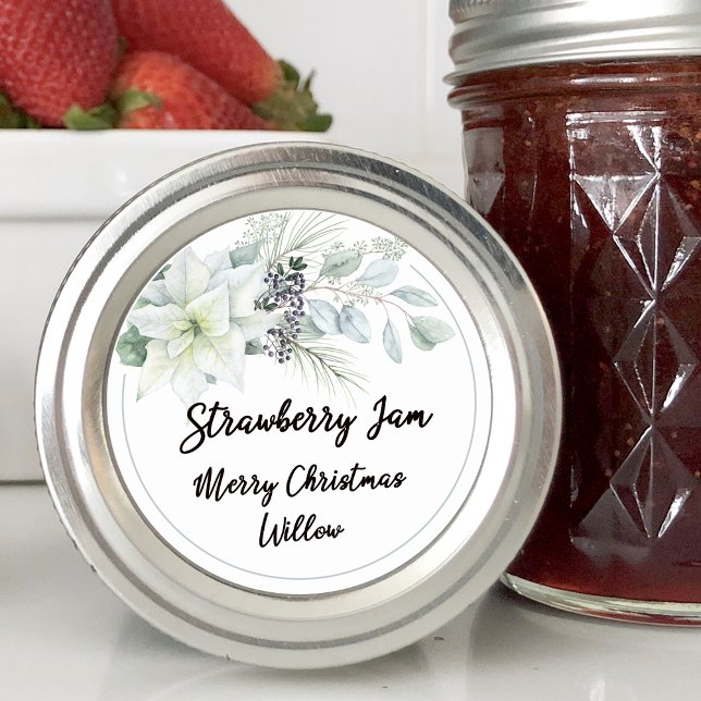 Sticker Rond Poinsettia blanc Pot Mason fait maison (White Poinsettia Blank Homemade Mason Jar Classic Round Sticker)