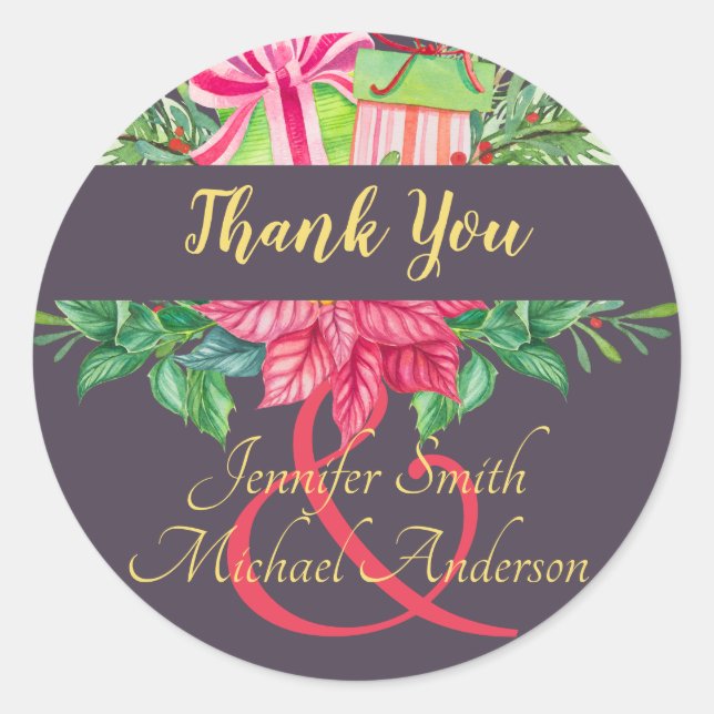 Sticker Rond Poinsettia Couples Party Ampersand violet (Devant)