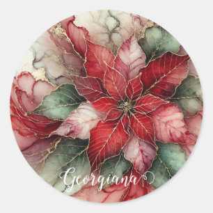 Sticker Rond Poinsettia d'encre d'alcool floral festif personna