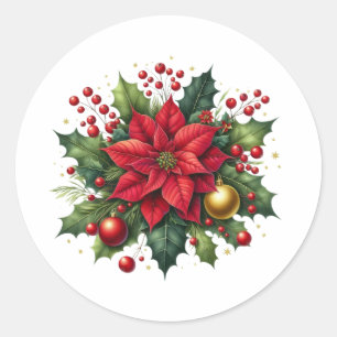 Sticker Rond Poinsettia Floral Noël – Fêtes de fin d'année