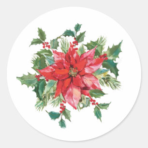 Sticker Rond Poinsettia Floral Noël – Fêtes de fin d'année