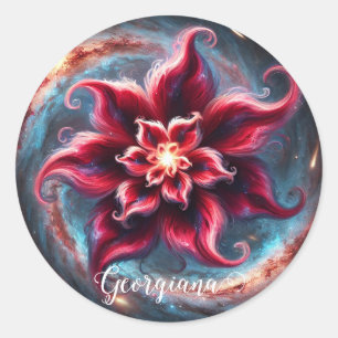 Sticker Rond Poinsettia Galaxie Florale de Fête Personnalisée