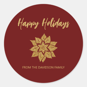 Sticker Rond Poinsettia Joyeuses Parties scintillant Noël