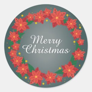 Sticker Rond Poinsettia Joyeux Noël