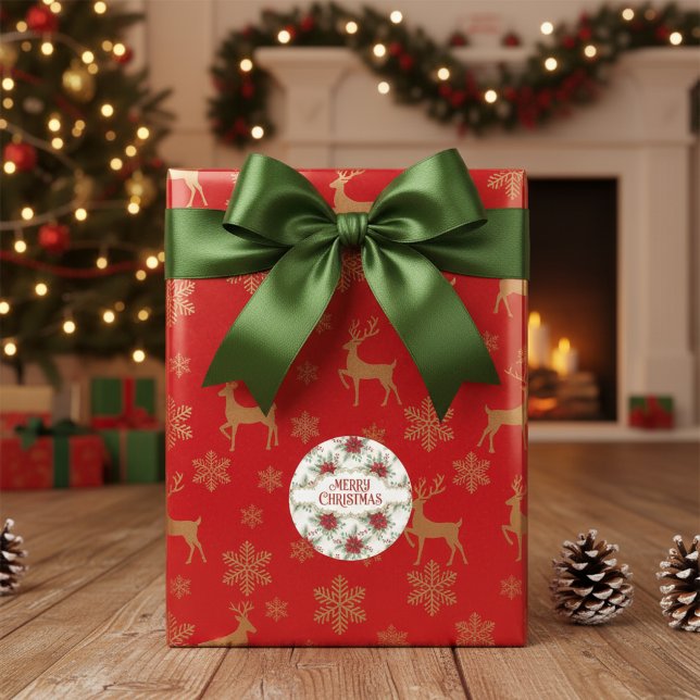 Sticker Rond Poinsettia Noël - Sceau floral élégant pour les fê (Poinsettia Christmas - Elegant Holiday Floral Sticker
)