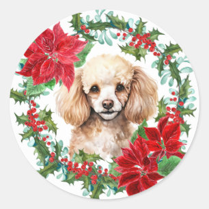 Sticker Rond Poinsettia Poinsettia Holly Christmas Wreath
