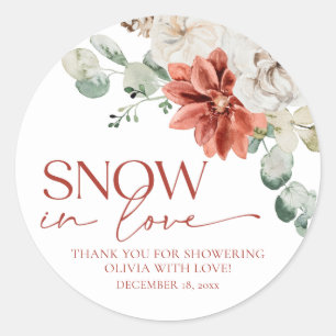 Sticker Rond Poinsettia Rouge D'hiver Dans La Neige Dans L'amou