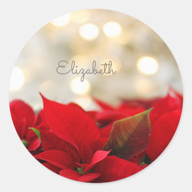 Sticker Rond Poinsettia, Snowflakes brillants en or - Personnal (Devant)