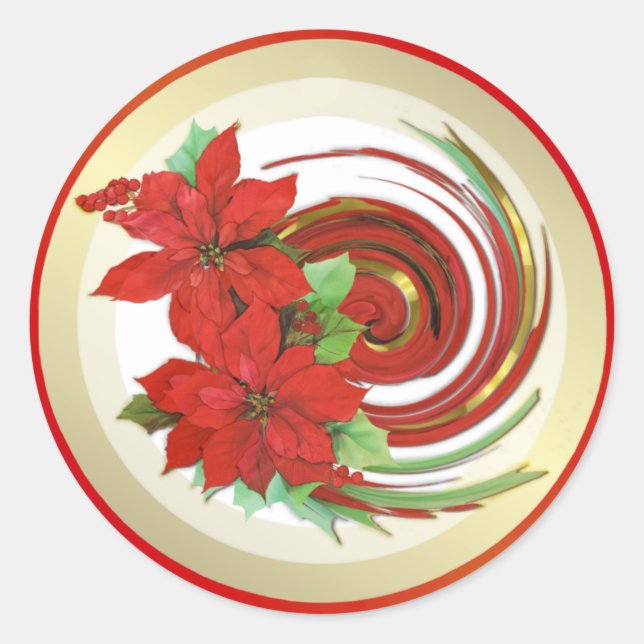 Sticker Rond Poinsettia Swirl (Devant)