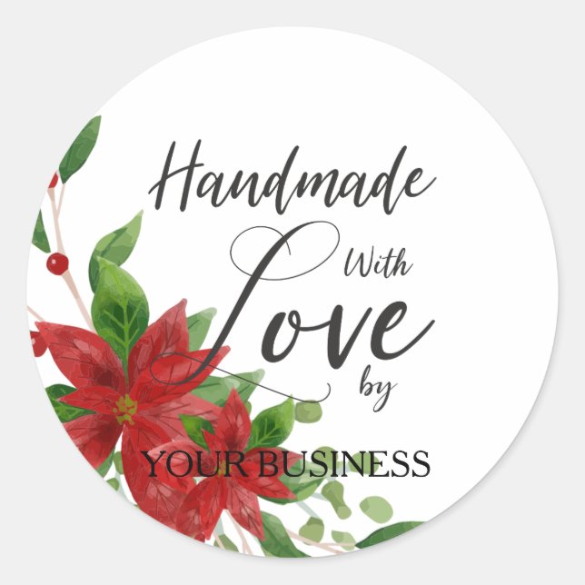 Sticker Rond Poinsettias and Quote for Crafts Articles Handmade (Devant)