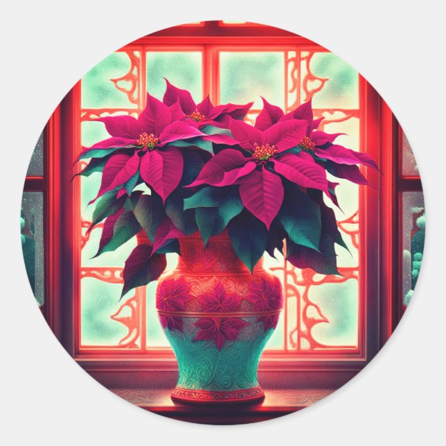 Sticker Rond Poinsettias Fantastiques  (Devant)