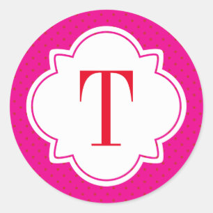 Sticker Rond Point de polka et monogramme simple de lettre de