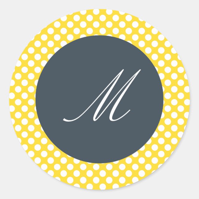 Sticker Rond Point de polka monogramme blanc, jaune et charbon  (Devant)