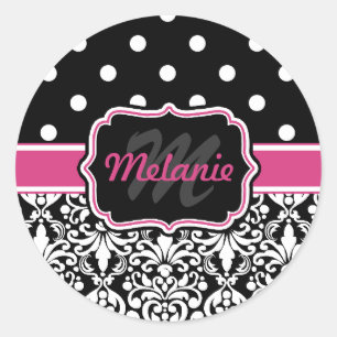 Sticker Rond Point de Polka noir rose chaud