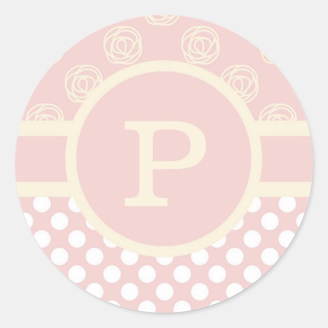 Sticker Rond Point Polka monogramme et Rose unique (Devant)
