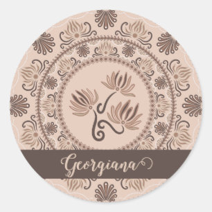 Sticker Rond Pointe de renouveau personnalisé Mocha Rococo Mand