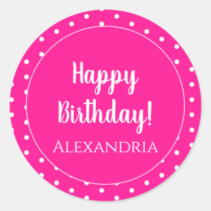 Sticker Rond Pointe Polka rose chaud pour anniversaire personna