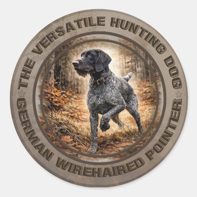 Sticker Rond Pointer à poil dur allemand (Devant)