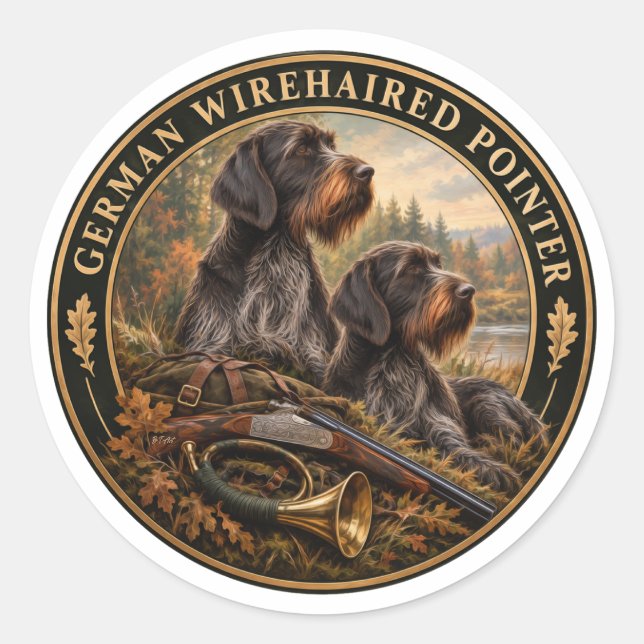 Sticker Rond Pointer allemand à poil dur (Devant)